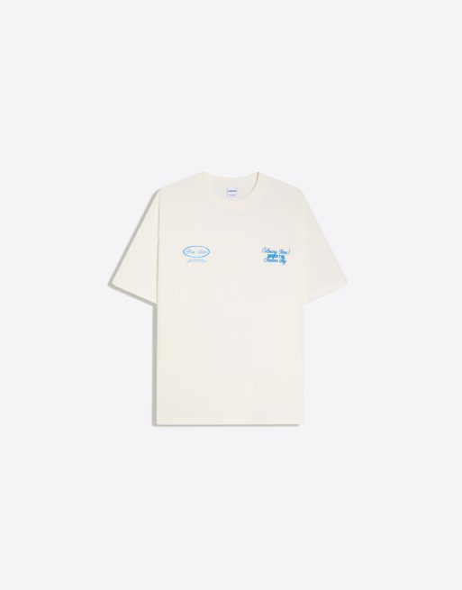 Bershka – Kurzärmliges T-Shirt in Weiß mit Print, 4 von 4