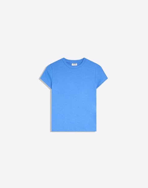 Bershka Kurzärmliges T-Shirt mit Rundhalsausschnitt in Blau - view 1