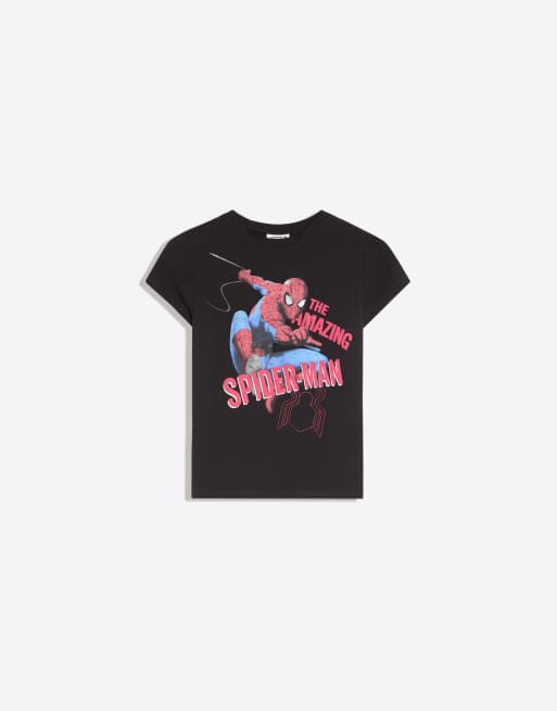 Bershka Kurzärmliges T-Shirt mit Spider-Man-Print in Schwarz, 5 von 5