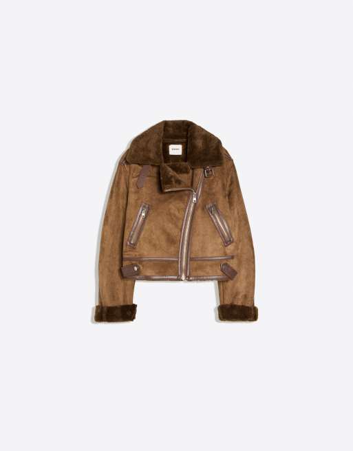 Bershka kurze doppelseitige Bikerjacke in Braun, 6 von 6