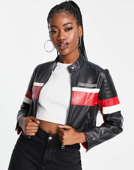 Bershka Kurze Motocross Jacke aus Kunstleder in Rot Kombiteil ASOS