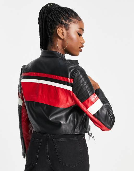Bershka – Kurze Motocross-Jacke aus Kunstleder in Schwarz, Kombiteil, 2 von 4