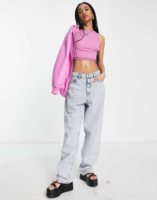 Bershka – Kurzes Oberteil in Flieder mit Brustnaht und Wickelband, 3 von 4