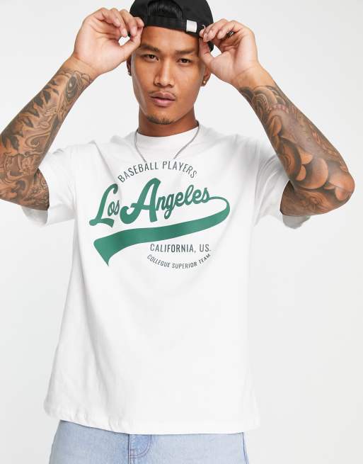 American Hip Hop La Gesture Print Short Sleeve T-Shirt Oldschool