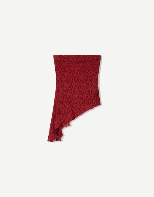 Bershka Lace bandeau top in burgundy