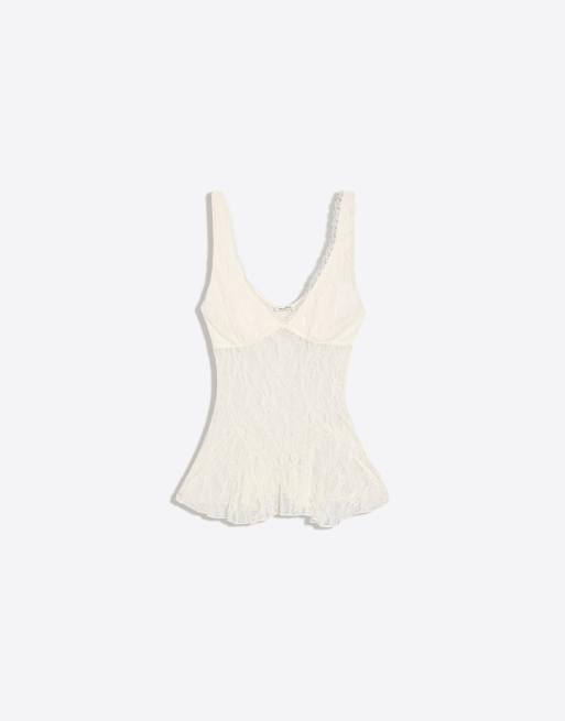 Bershka Lace camisole in ecru, 5 of 5