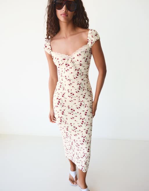 knee length dresses for ladies Bershka Bandeau Neckline Midi Dress – Luxandluxy main image 1