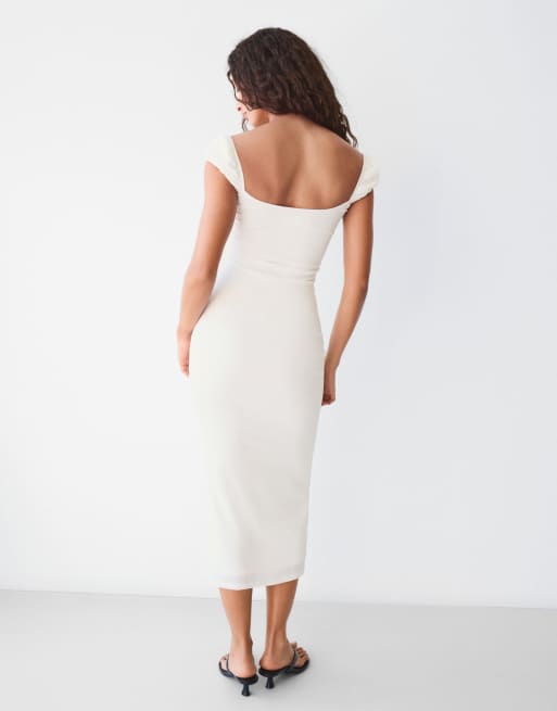 Bershka Lace crinkle midi dress in white | ASOS