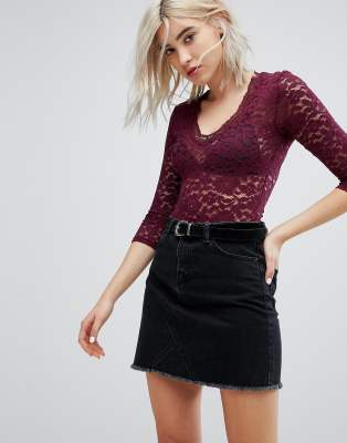 Bershka Lace Detail Body-Red