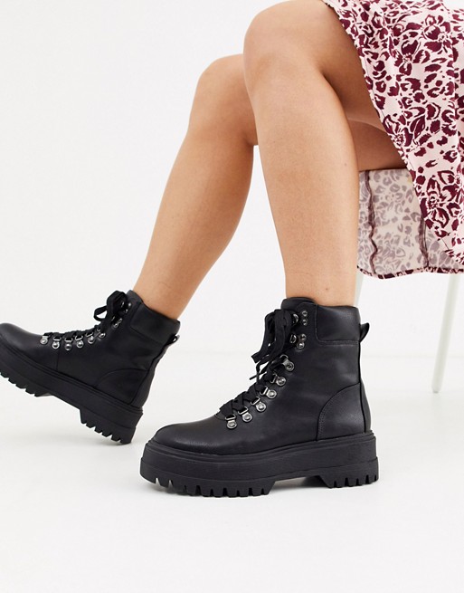 Bershka lace front hiker boots in black