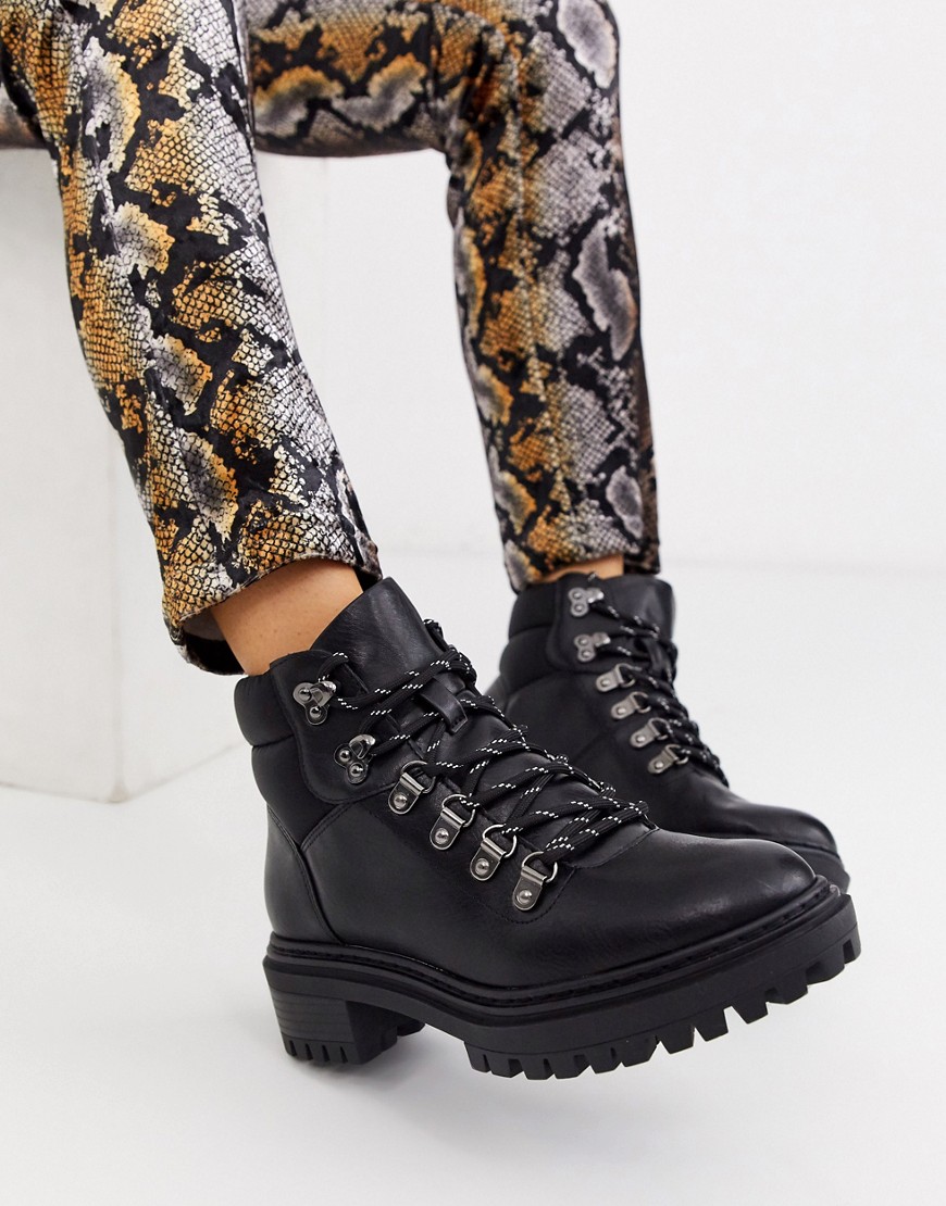 Bershka lace front hook detail boots in black