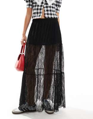 lace maxi skirt in black