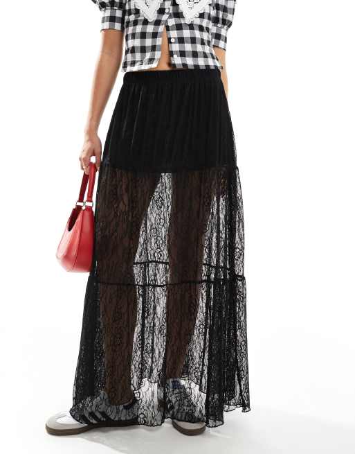 Black lace maxi skirt and top best sale