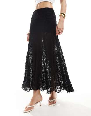 Bershka Lace Midaxi Skirt In Black