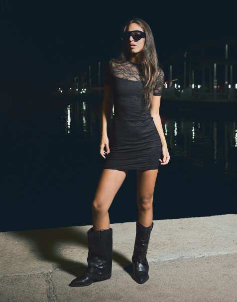 Bershka Lace mini dress in black - view 1