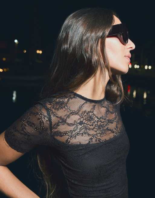 Bershka Lace mini dress in black, 4 of 5