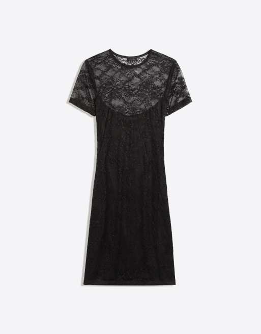 Bershka Lace mini dress in black, 5 of 5