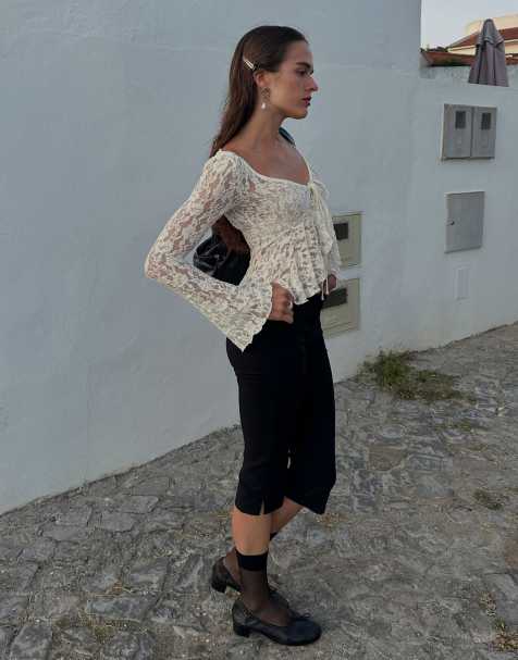 Bershka Lace ruffle jacket in ecru - view 1