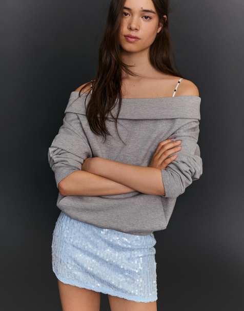 Bershka Lace sequin mini skirt in light blue - view 1