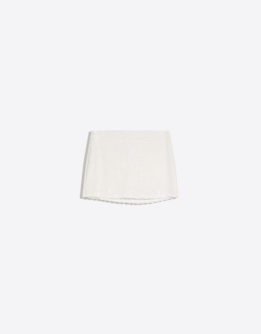 Bershka Lace sequin mini skirt in white, 4 of 4