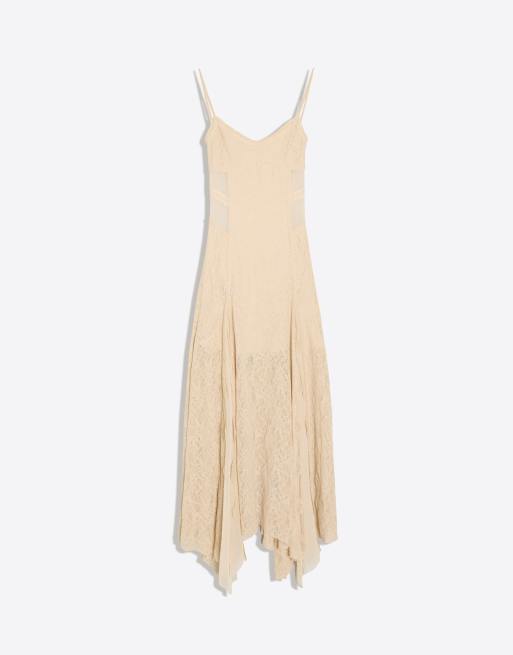Bershka Lace strap midi dress in beige, 5 of 5