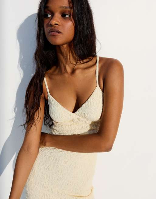 Bershka Lace strap midi dress in yellow, 2 of 6
