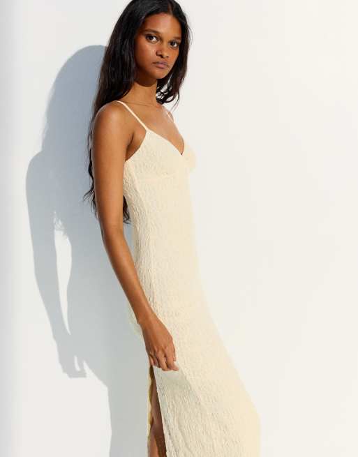 Bershka Lace strap midi dress in yellow, 4 of 6