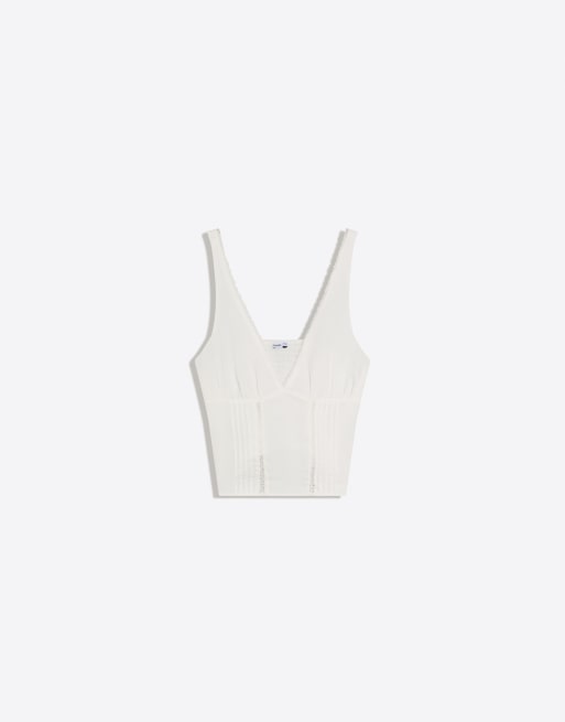 Bershka Lace strappy top in white, 3 of 3