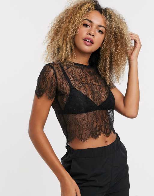 Asos black hot sale lace top