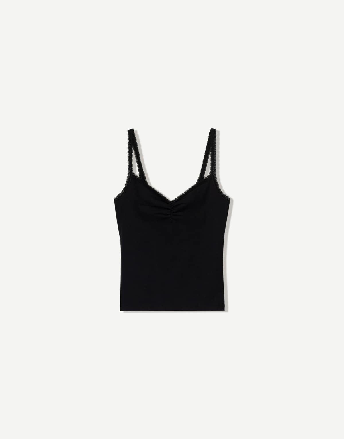 Bershka lace top with straps in black