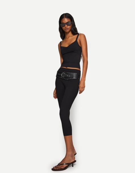 Bershka lace top with straps in black