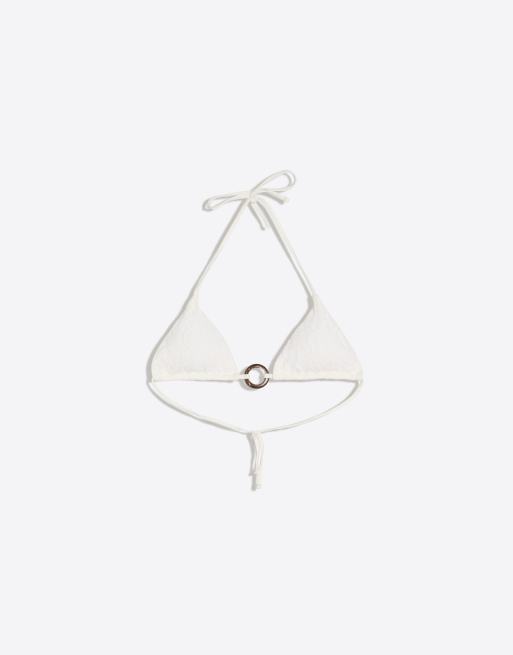Bershka Lace triangle bikini top in ecru, 4 of 4