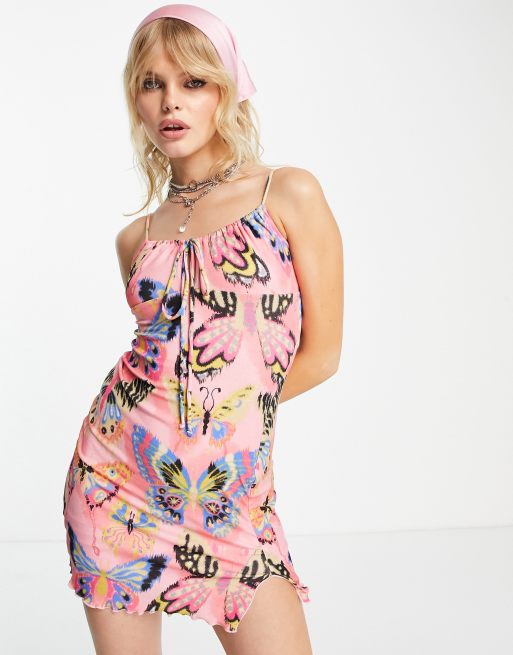 Pink butterfly dress womens sale