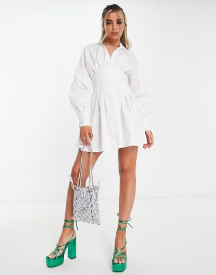 white lace up shirt dress