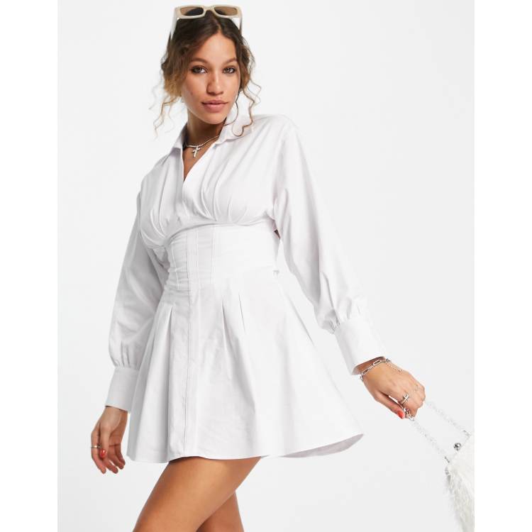 Bershka lace up back shirt dress in white | ASOS