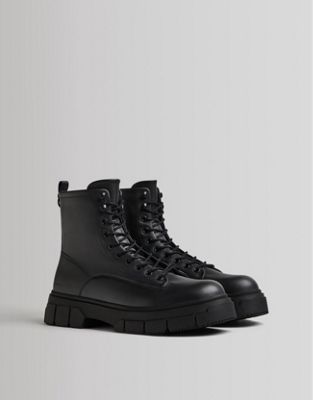 Bershka lace up boots in black