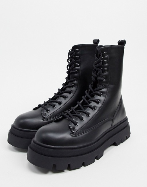 Bershka lace up boots in black | ASOS