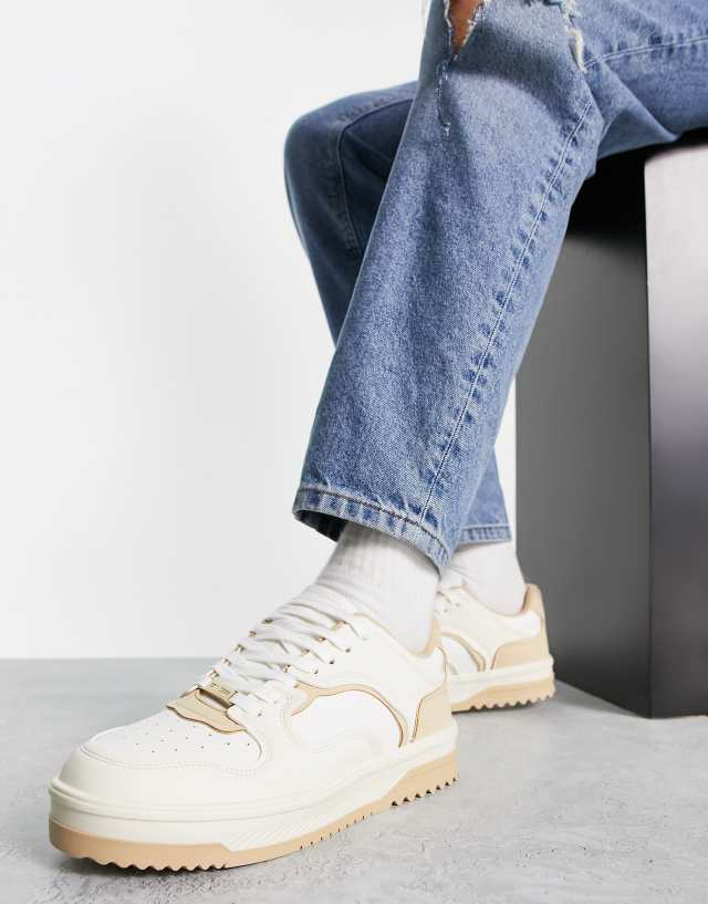 Bershka lace up chunky sneakers in beige