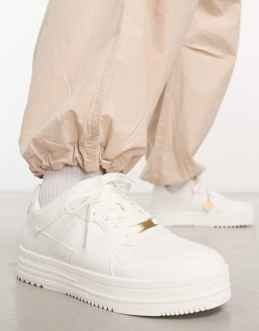 Bershka lace up chunky sneakers in white ASOS