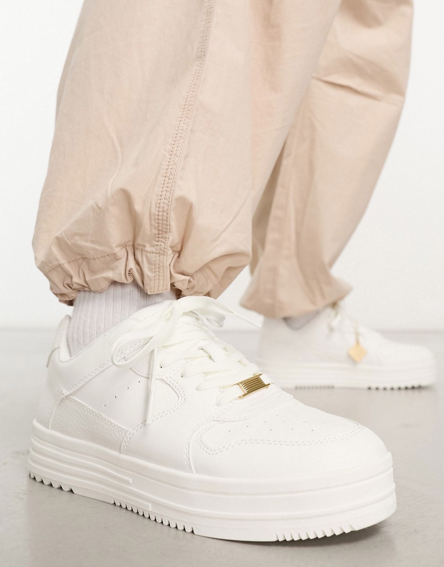 Bershka lace up chunky trainer in white