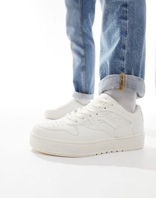 Bershka lace up cut out trainers in white