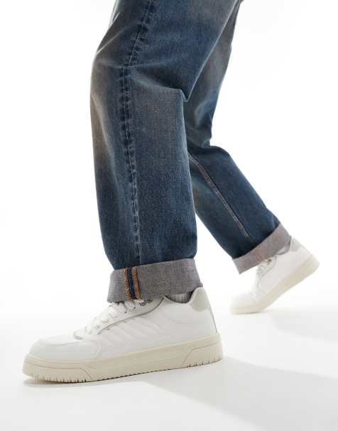 Bershka lace up grey backtab trainer in white - view 1