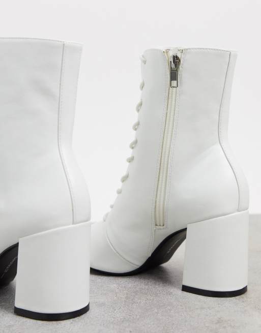 Bershka Lace Up Heeled Boot In White Asos