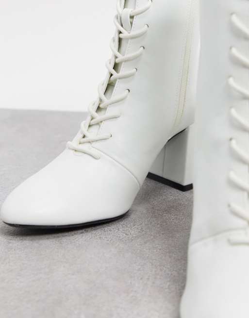 Bershka Lace Up Heeled Boot In White Asos