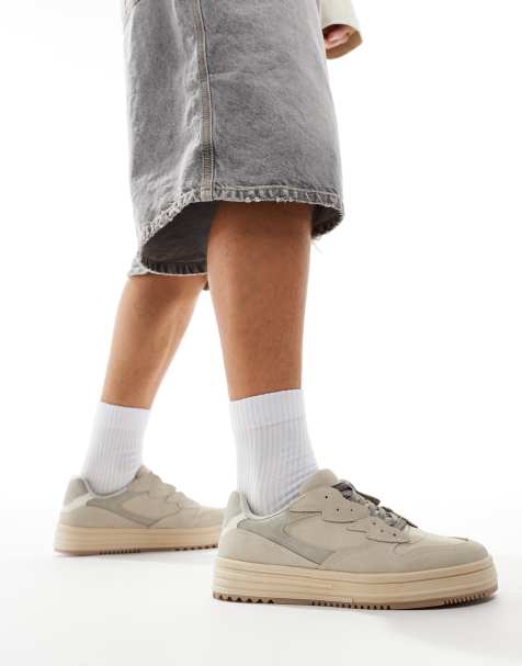 Bershka lace up sneakers in beige - view 1