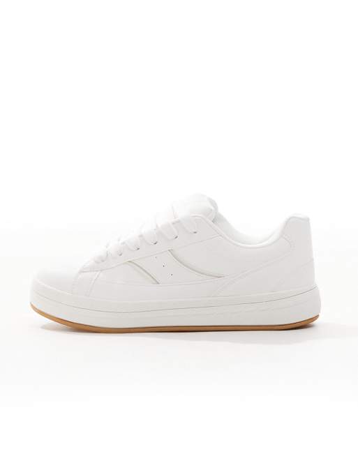 ゆずき　白 Bershka lace up sneakers in white | ASOS