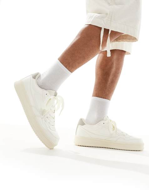 Bershka lace up sneakers with back tab in white - view 1