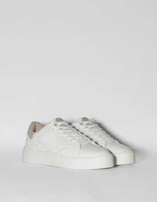 Bershka lace up sneakers with chunky sole in ecru | ASOS