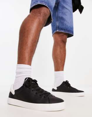Bershka lace up trainer with white contrast sole in black  - ASOS Price Checker