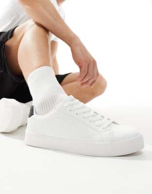 Bershka lace up trainer with back tab in white